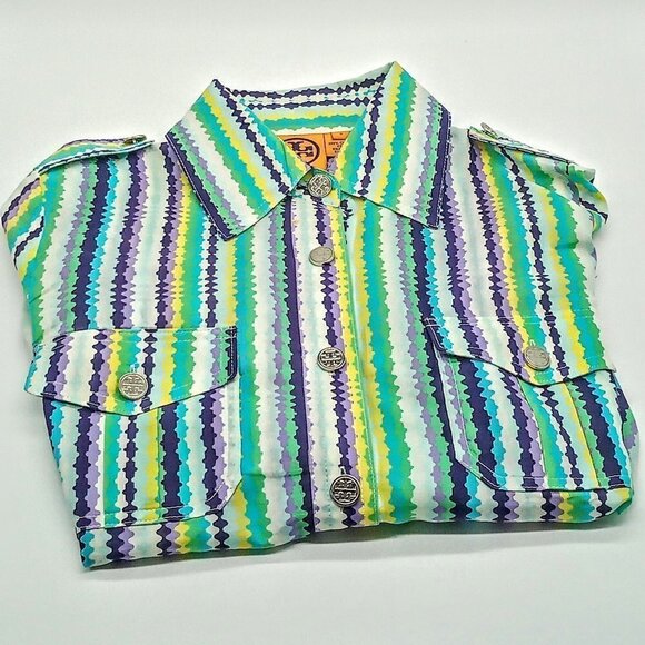 Tory Burch Striped Cotton Button-Down Shirt - Picture 3 of 6